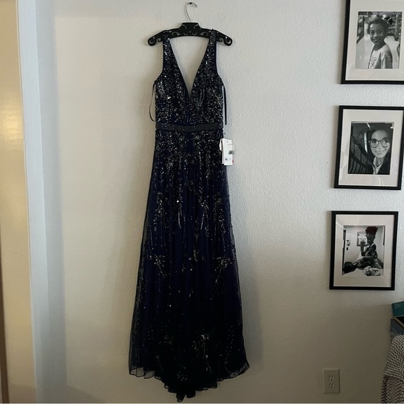 Mac Duggal 5215 Embellished V Neck Gown Midnight Navy - Picture 3 of 8